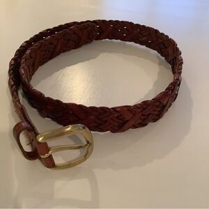 TALBOTS Brown Braided Woven Leather Belt w/ Brass Buckle Sz.  Medium
